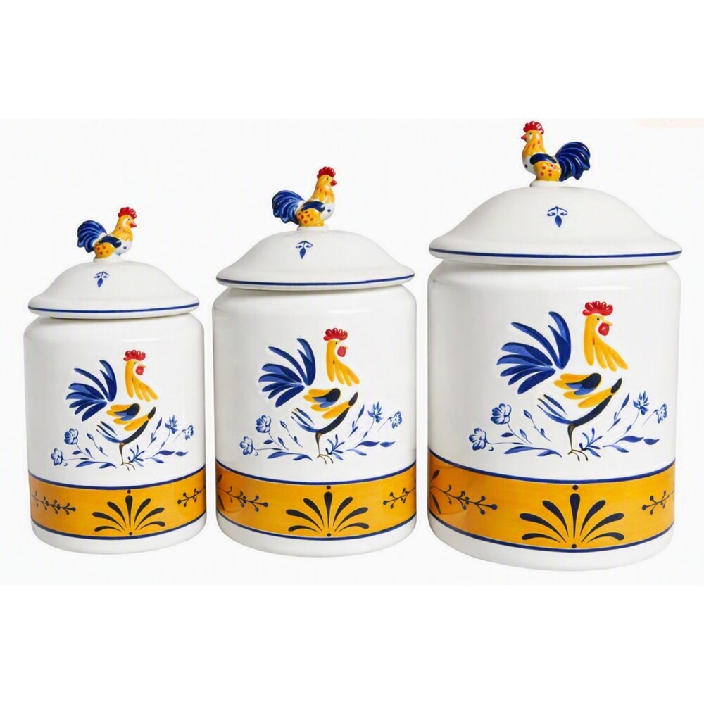 Vintage Avon The Provençal Chicken Rooster Canisters w/lids Set Of 3 1990s-2000s